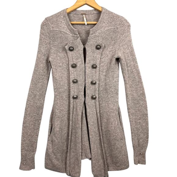 Free People Military Moments Wool Cardigan Sweater Boho Sweaters Size XS - Picture 2 of 9